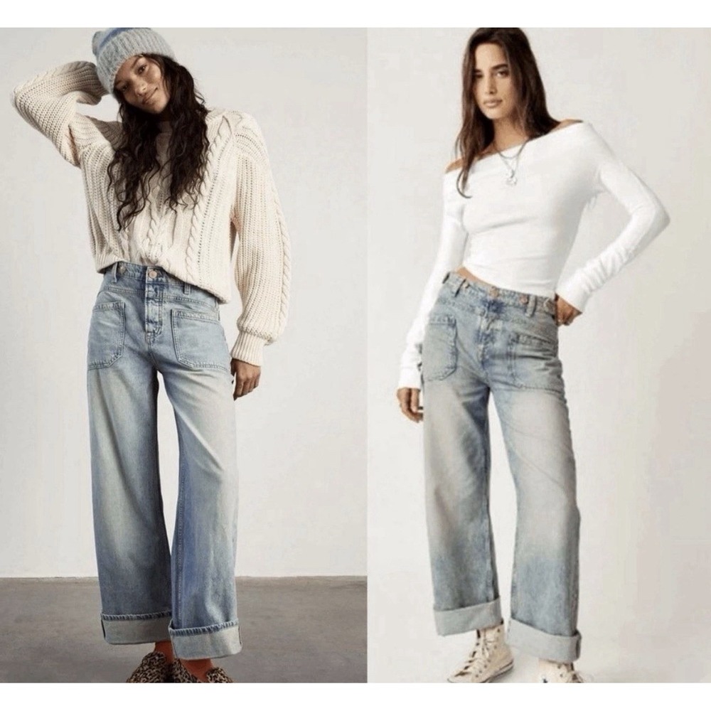 NWT We the Free People La La Land Palmer Cuffed Baggy Jeans  Sz 30/10 Lt Wash